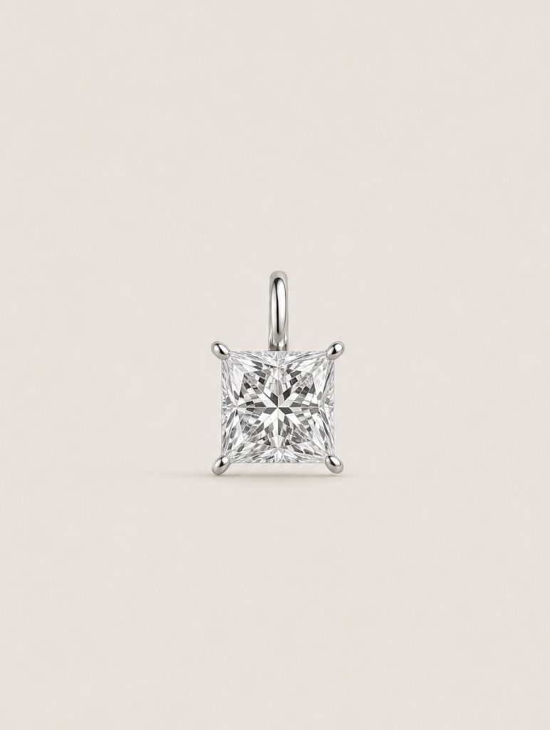 Princess Cut Four-Prong Solitaire Pendant — 1ct