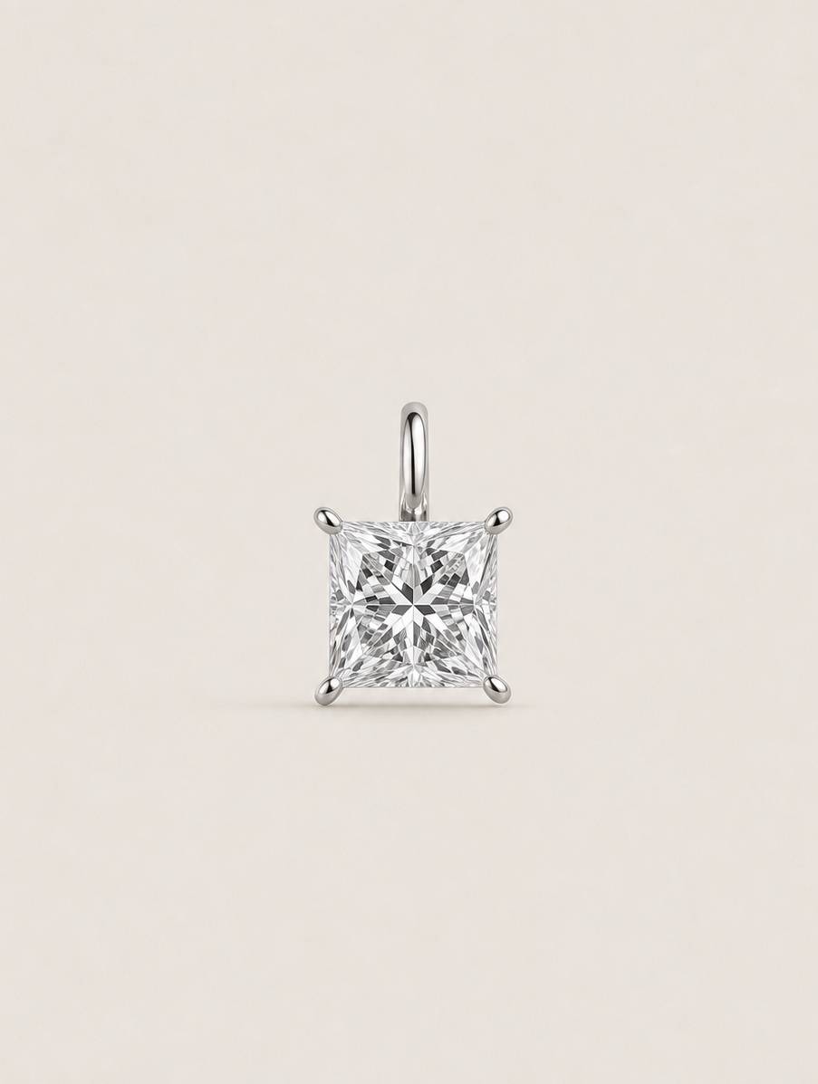 Princess Cut Four-Prong Solitaire Pendant — 1ct