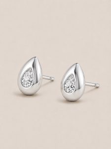 Pear Brilliant Cut Bezel Solitaire Studs — 14K White Gold