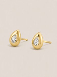 Pear Brilliant Cut Bezel Solitaire Studs — 14K Yellow Gold