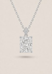Emerald Cut Pendant Necklace with Star Pavé Accent — White Diamond