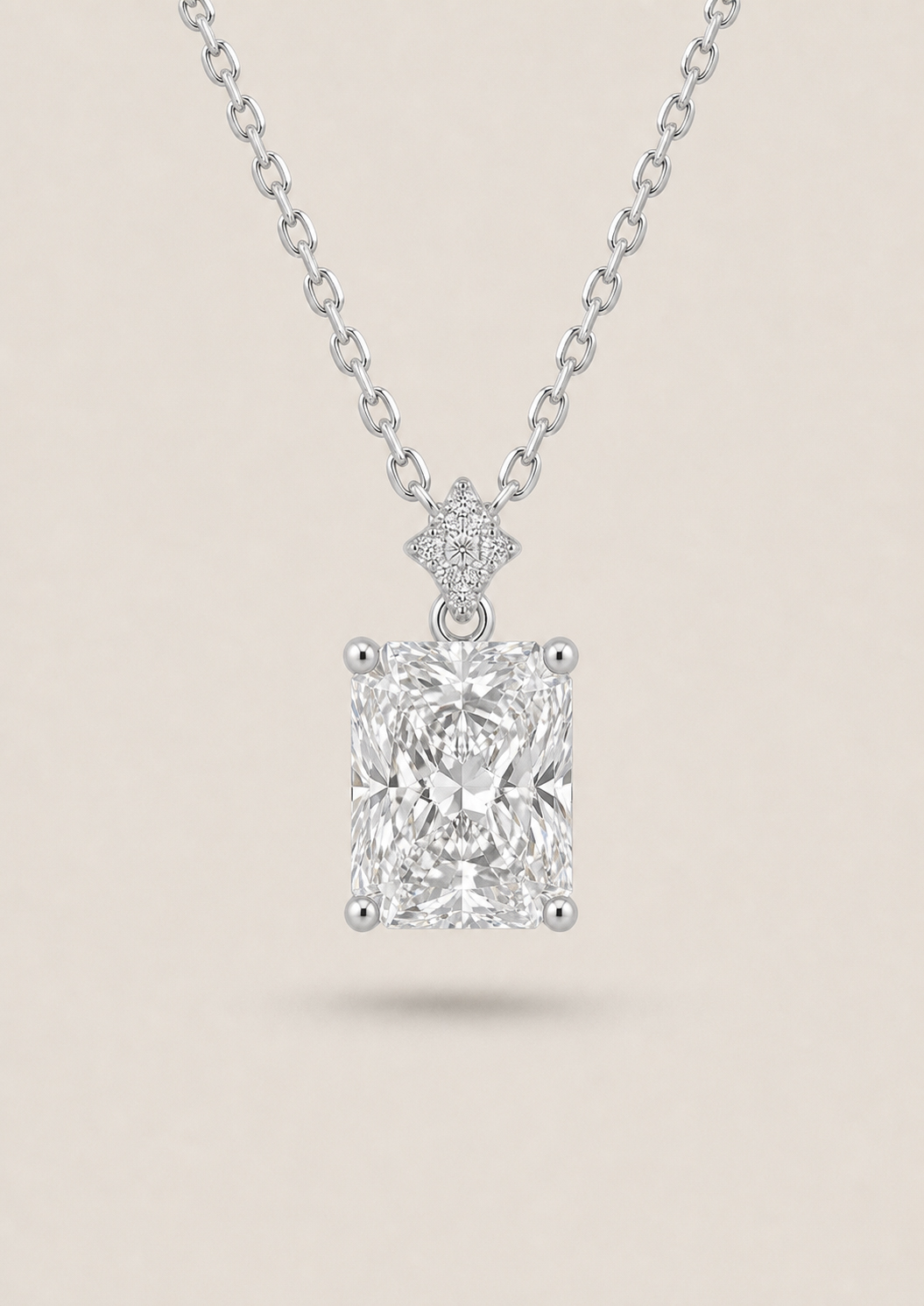Emerald Cut Pendant Necklace with Star Pavé Accent — White Diamond