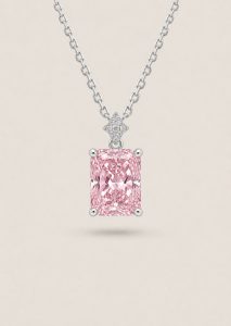 Emerald Cut Pendant Necklace with Star Pavé Accent — Fancy Intense Pink Diamond