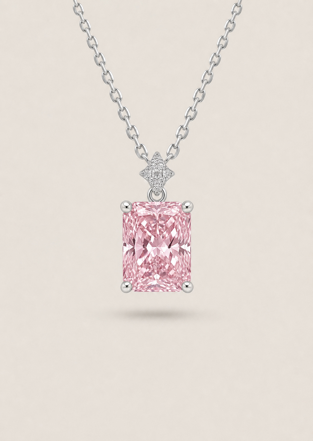 Emerald Cut Pendant Necklace with Star Pavé Accent — Fancy Intense Pink Diamond