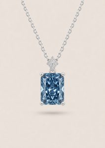Emerald Cut Pendant Necklace with Star Pavé Accent — Fancy Intense Blue Diamond