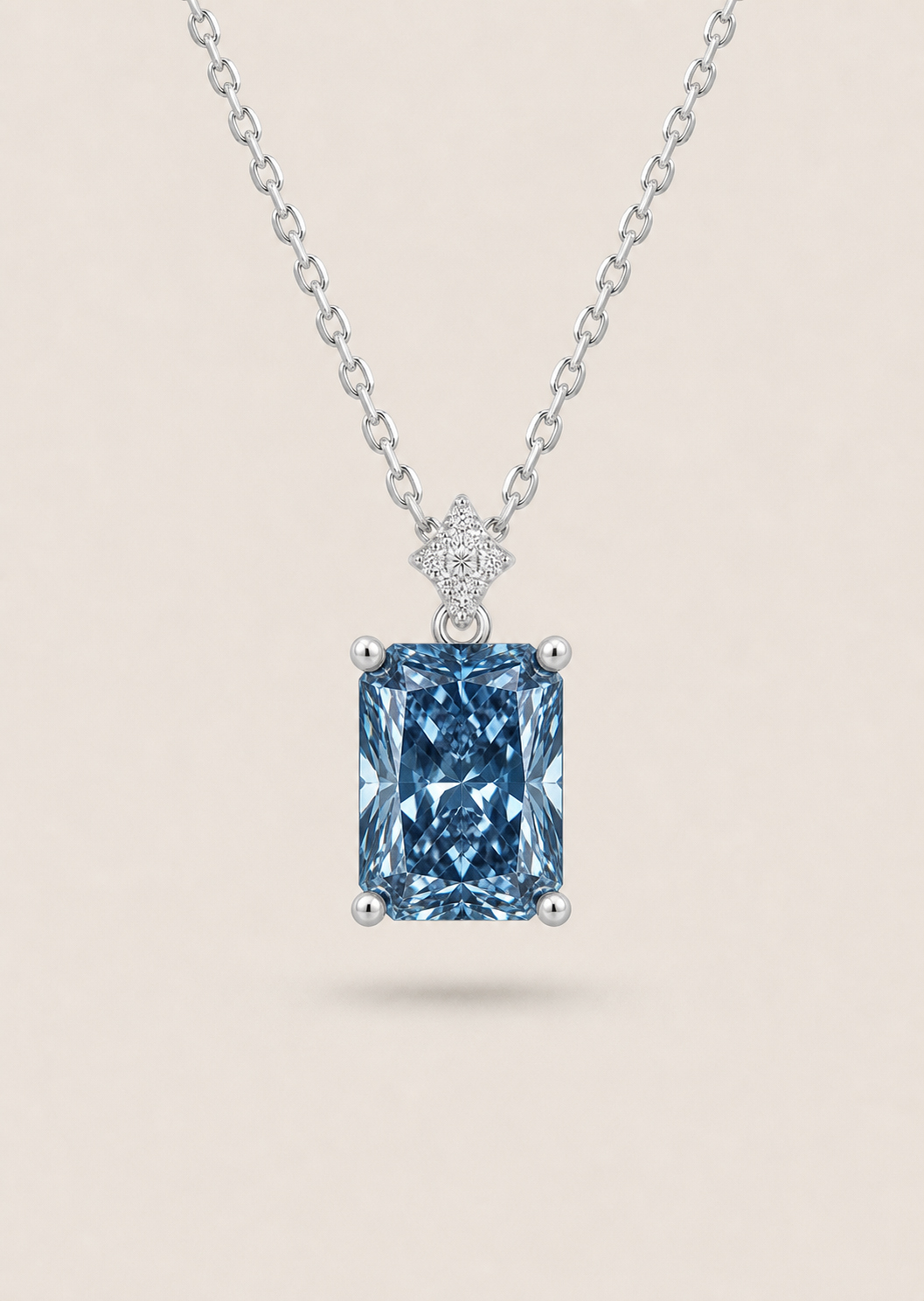 Emerald Cut Pendant Necklace with Star Pavé Accent — Fancy Intense Blue Diamond