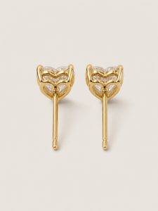 Heart Brilliant Cut Solitaire Studs — 14K Yellow Gold