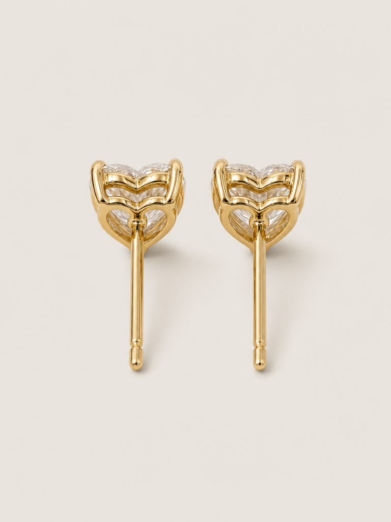 Heart Brilliant Cut Solitaire Studs — 14K Yellow Gold
