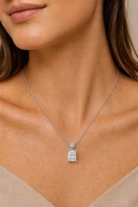 Emerald Cut Pendant Necklace with Star Pavé Accent — White Diamond
