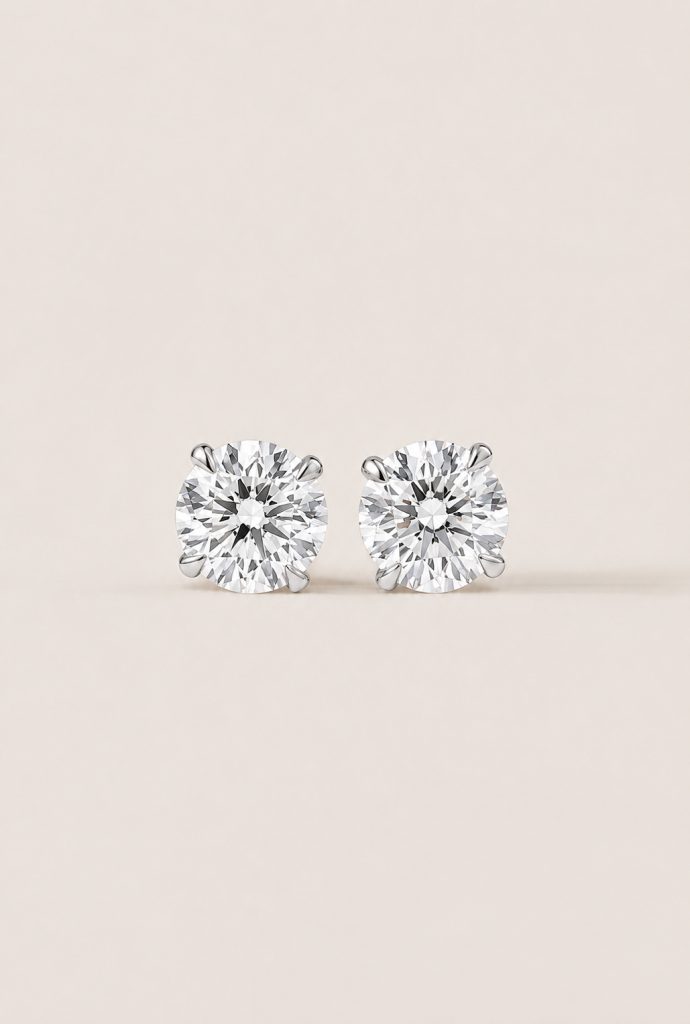 Timeless Round Brilliant Cut Solitaire Stud Earrings — 14K White Gold