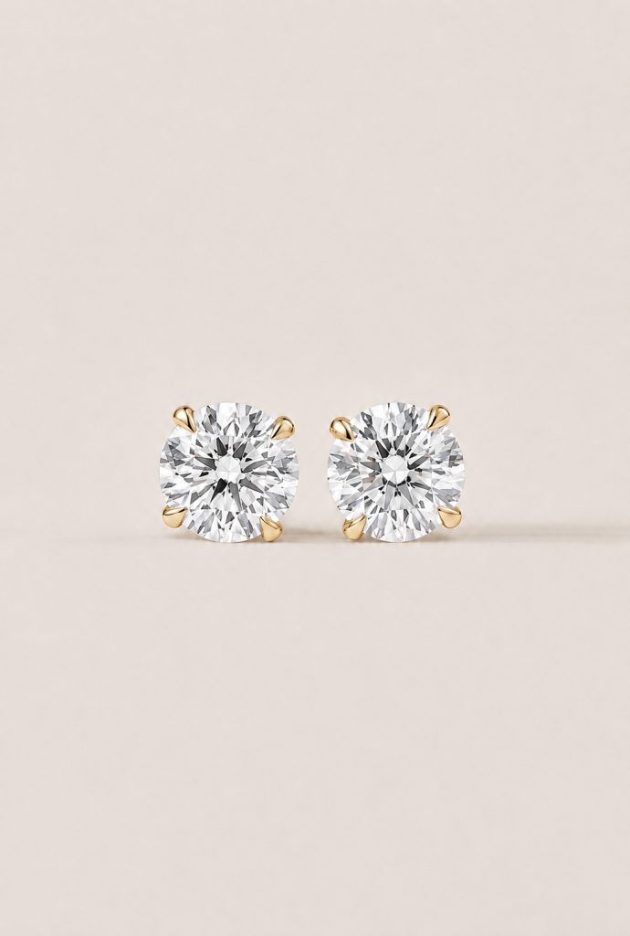 Timeless Round Brilliant Cut Solitaire Stud Earrings — 14K Yellow Gold