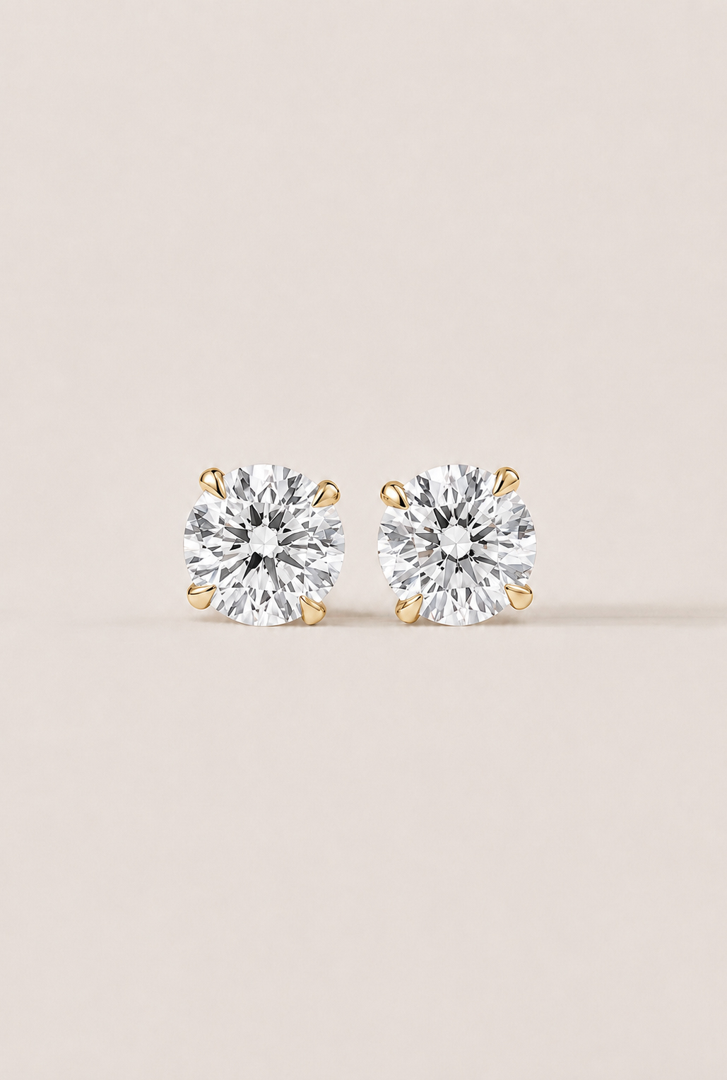 Timeless Round Brilliant Cut Solitaire Stud Earrings — 14K Yellow Gold