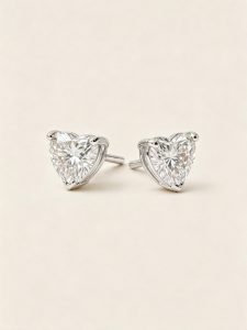 Heart Brilliant Cut Solitaire Studs — 14K White Gold