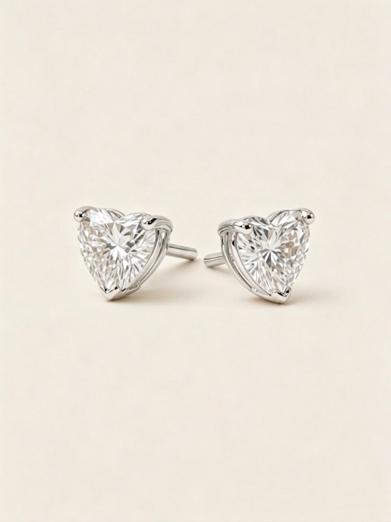 Heart Brilliant Cut Solitaire Studs — 14K White Gold