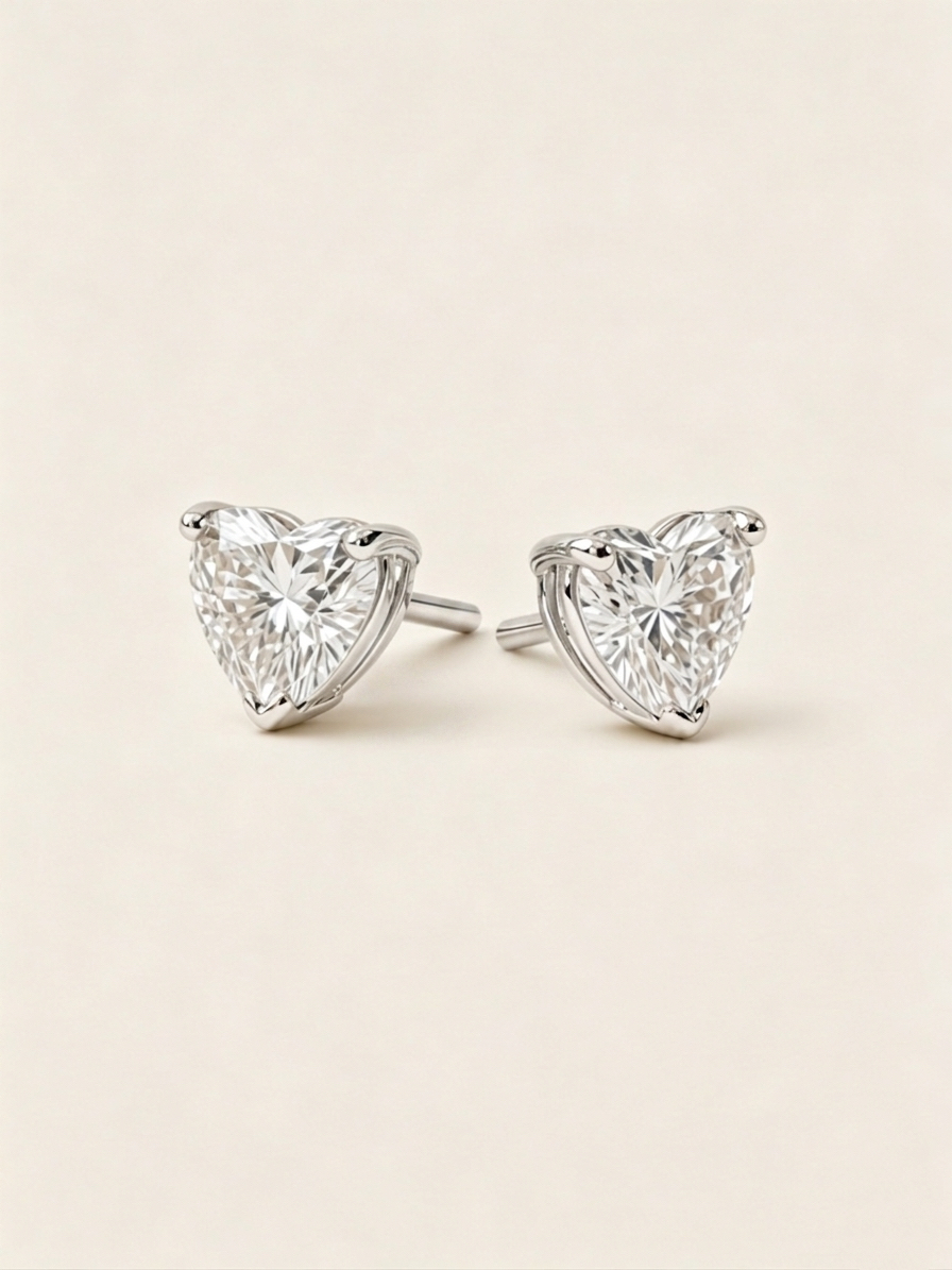 Heart Brilliant Cut Solitaire Studs — 14K White Gold