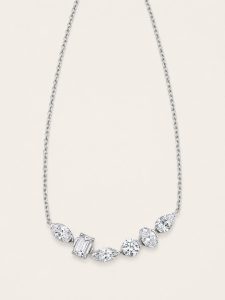 Irregular Mixed Geometric Shape Gem Layered Necklace — 14K White Gold