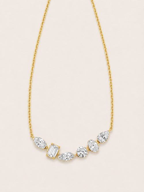 Irregular Mixed Geometric Shape Gem Layered Necklace — 14K Yellow Gold