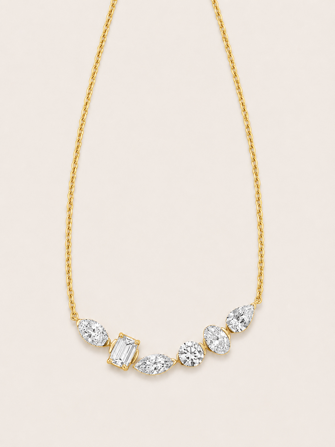 Irregular Mixed Geometric Shape Gem Layered Necklace — 14K Yellow Gold