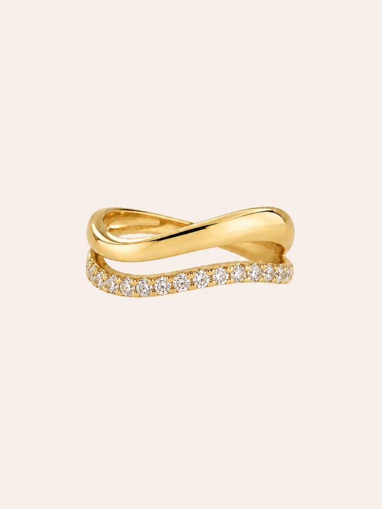 Infinity Twist Two-Tier Half-Pavé Round Brilliant Band