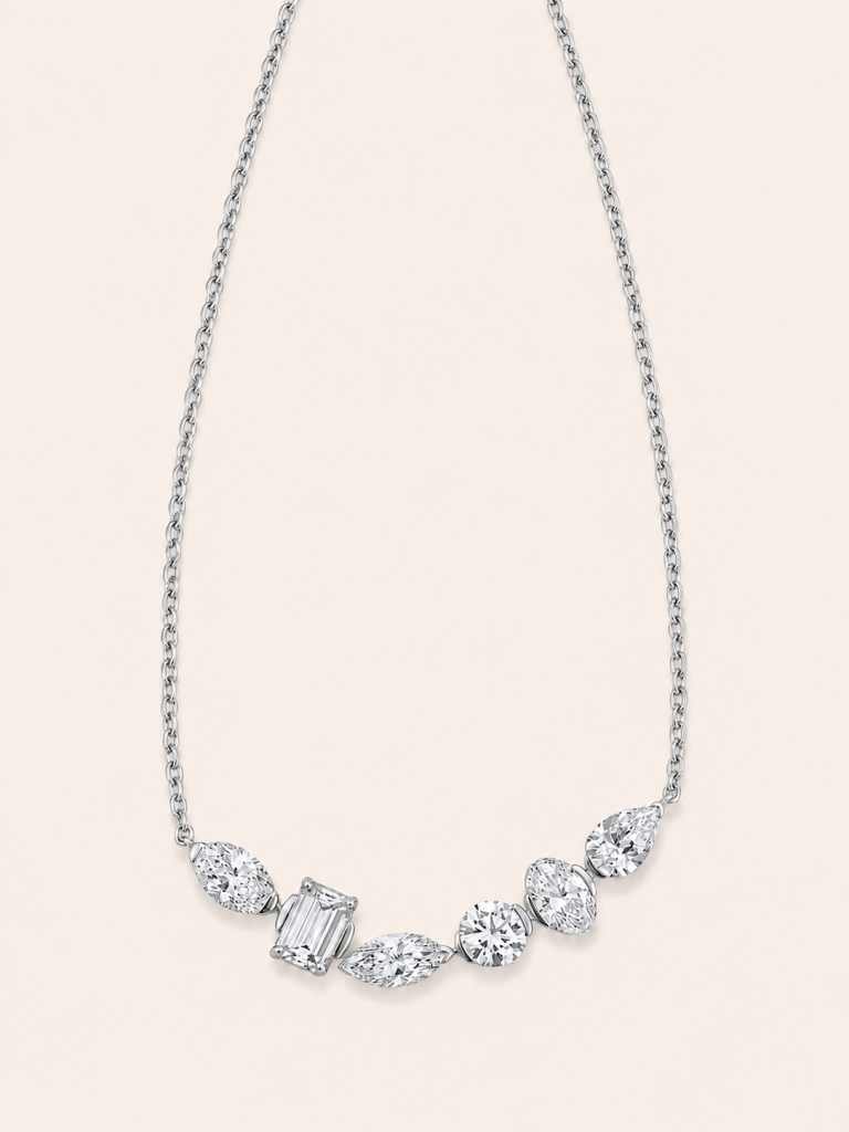 Mixed-Cut Diamond Smile Necklace