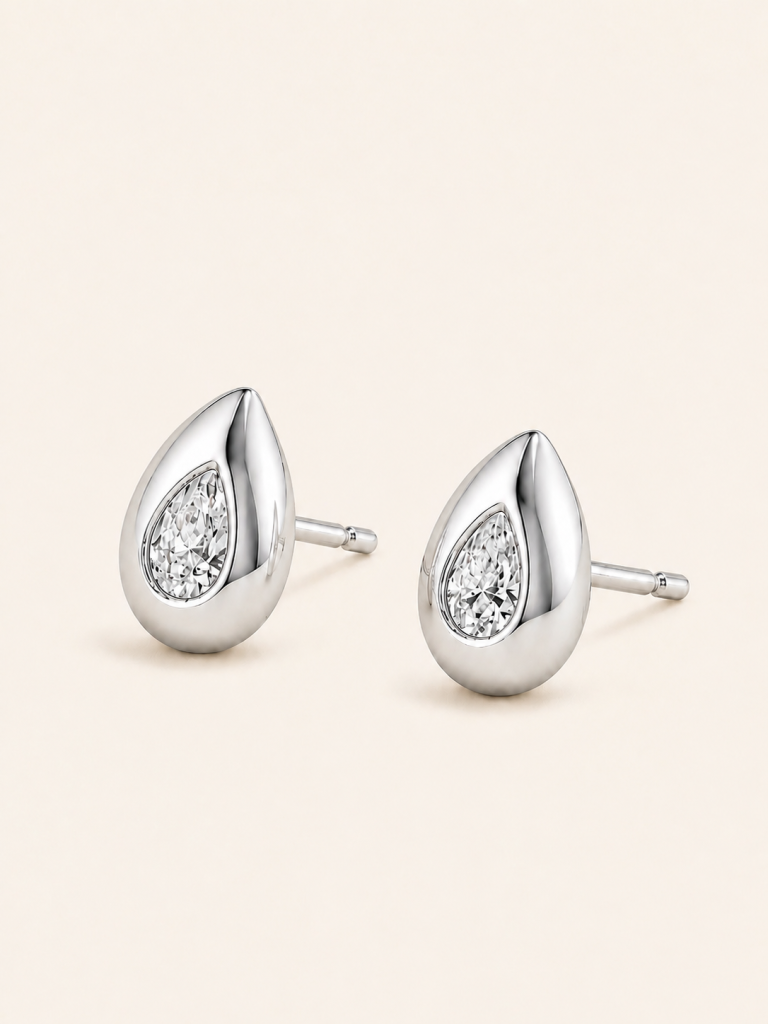 Pear Brilliant-Cut Bezel Solitaire Stud Earrings