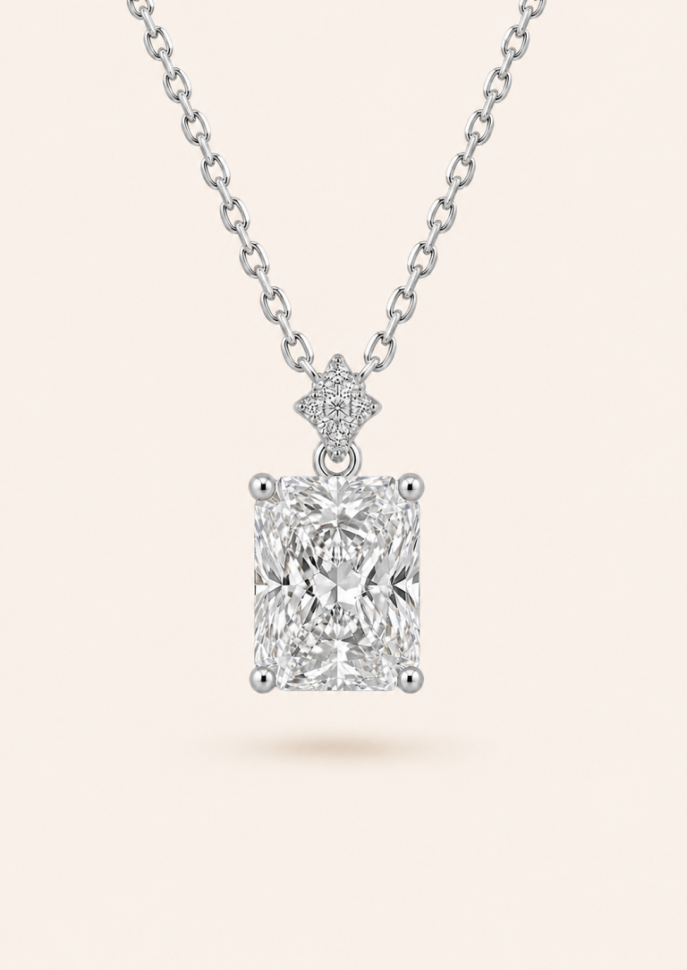 1 ct Radiant-Cut Diamond Pendant Necklace with Pavé Star Accent — White Diamond