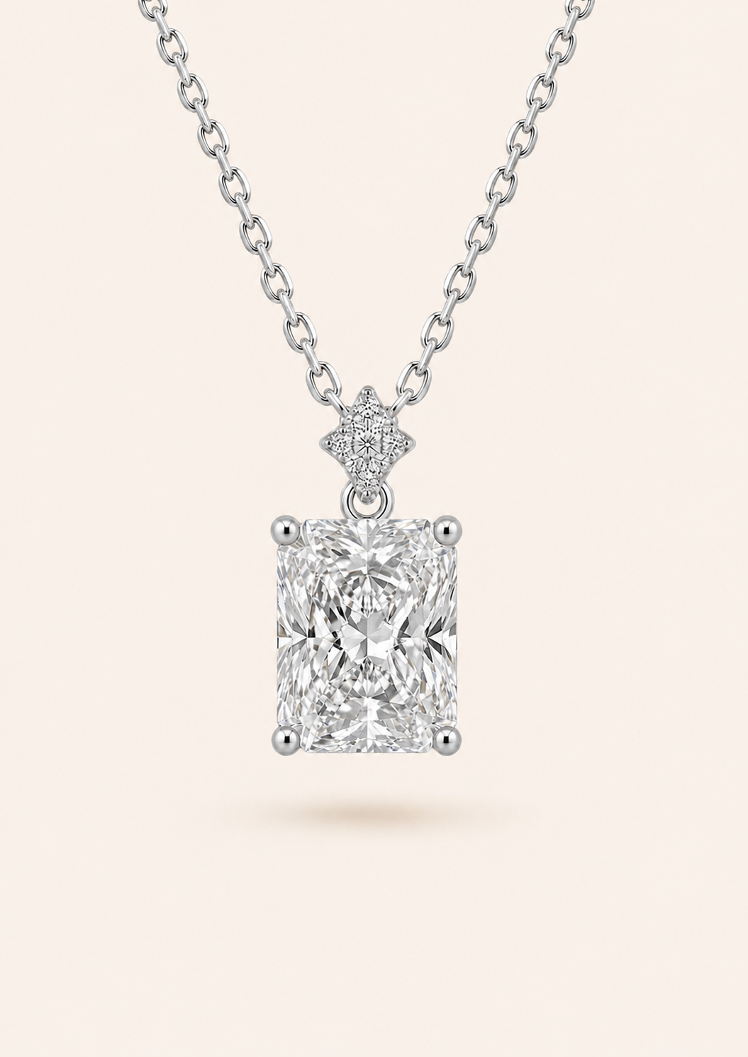 1 ct Radiant-Cut Diamond Pendant Necklace with Pavé Star Accent — White Diamond