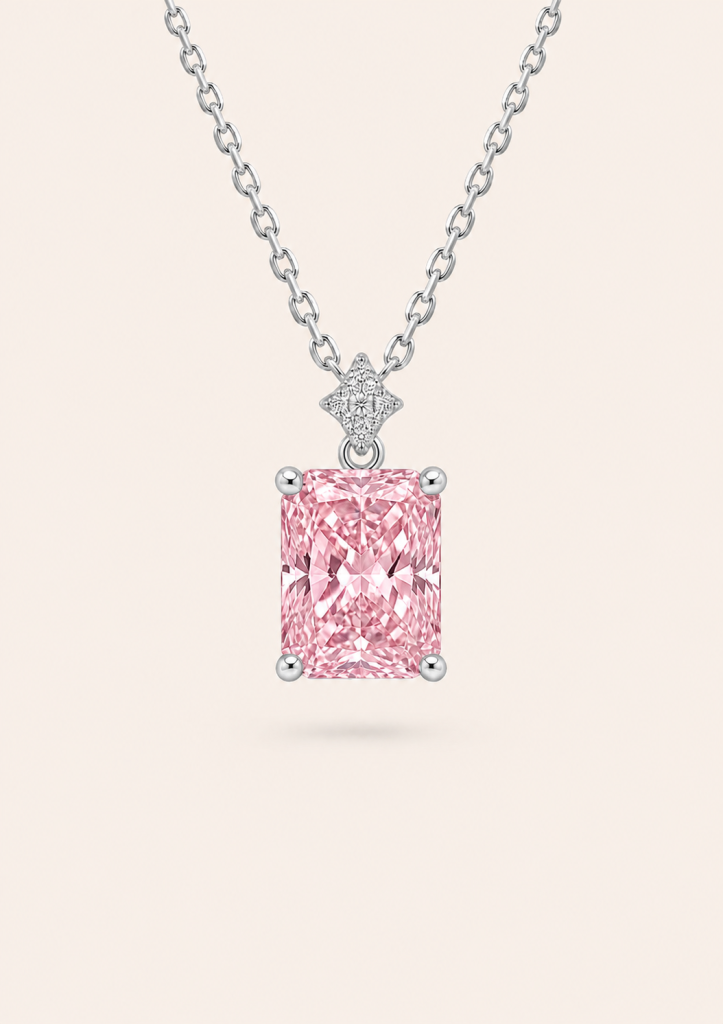 1 ct Radiant-Cut Diamond Pendant Necklace with Pavé Star Accent — Pink Diamond