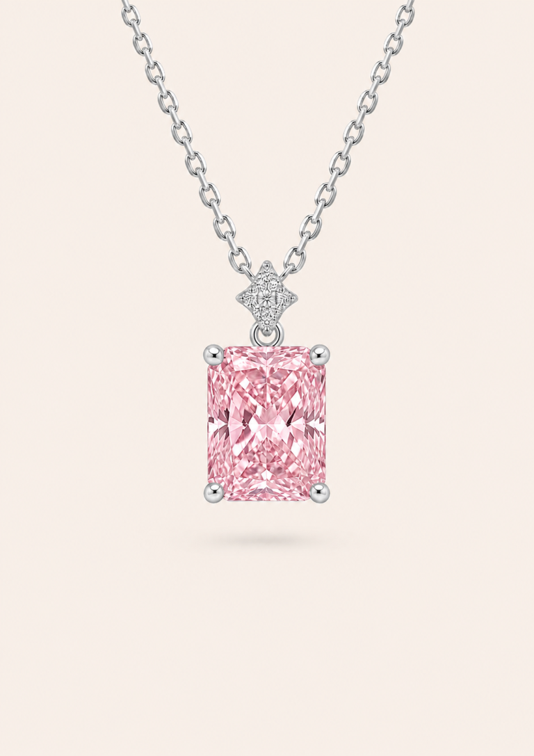 1 ct Radiant-Cut Diamond Pendant Necklace with Pavé Star Accent — Pink Diamond