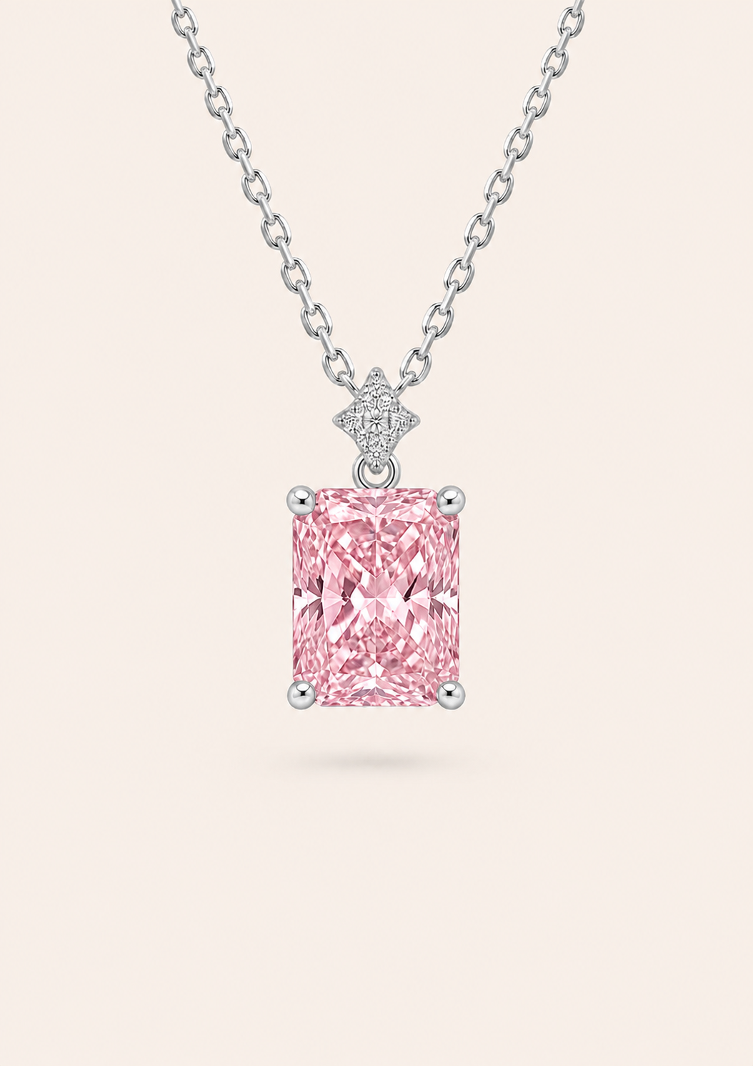 1 ct Radiant-Cut Diamond Pendant Necklace with Pavé Star Accent — Pink Diamond