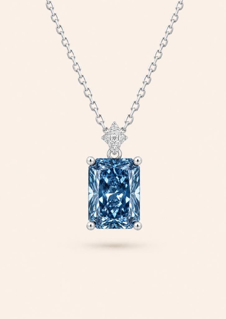 1 ct Radiant-Cut Diamond Pendant Necklace with Pavé Star Accent — Blue Diamond