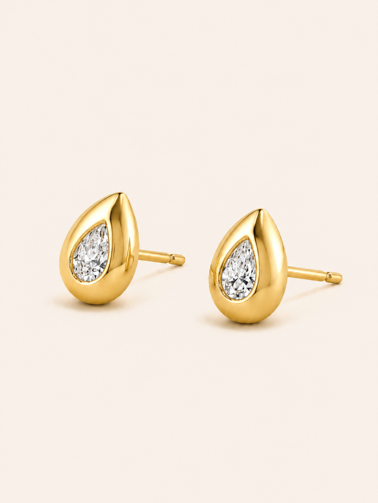Pear Brilliant-Cut Bezel Solitaire Stud Earrings