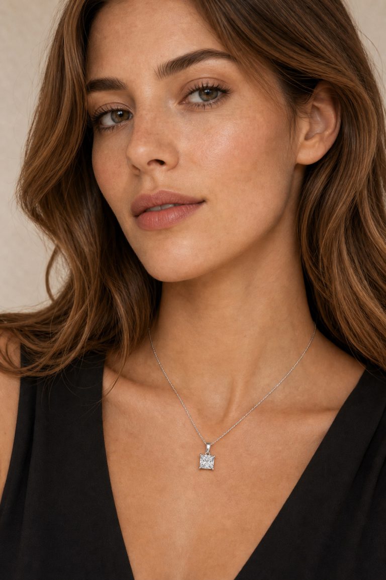 1 ct Princess-Cut Four-Prong Lab-Grown Diamond Pendant