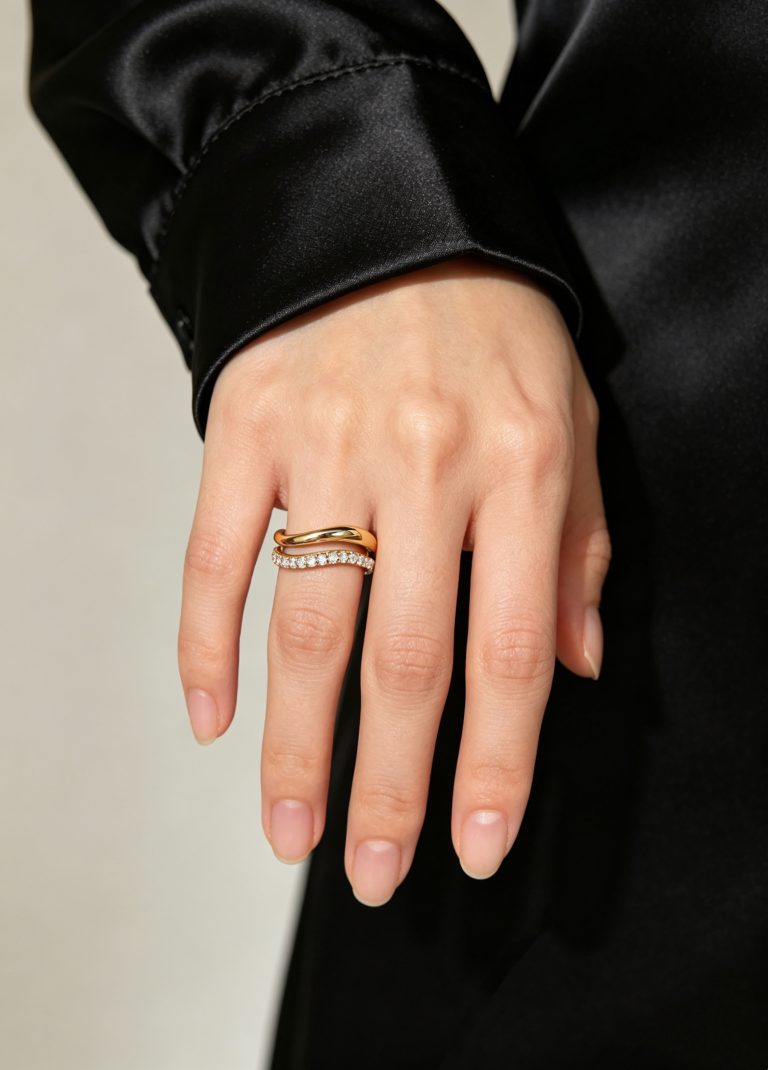 Infinity Twist Two-Tier Half-Pavé Round Brilliant Band