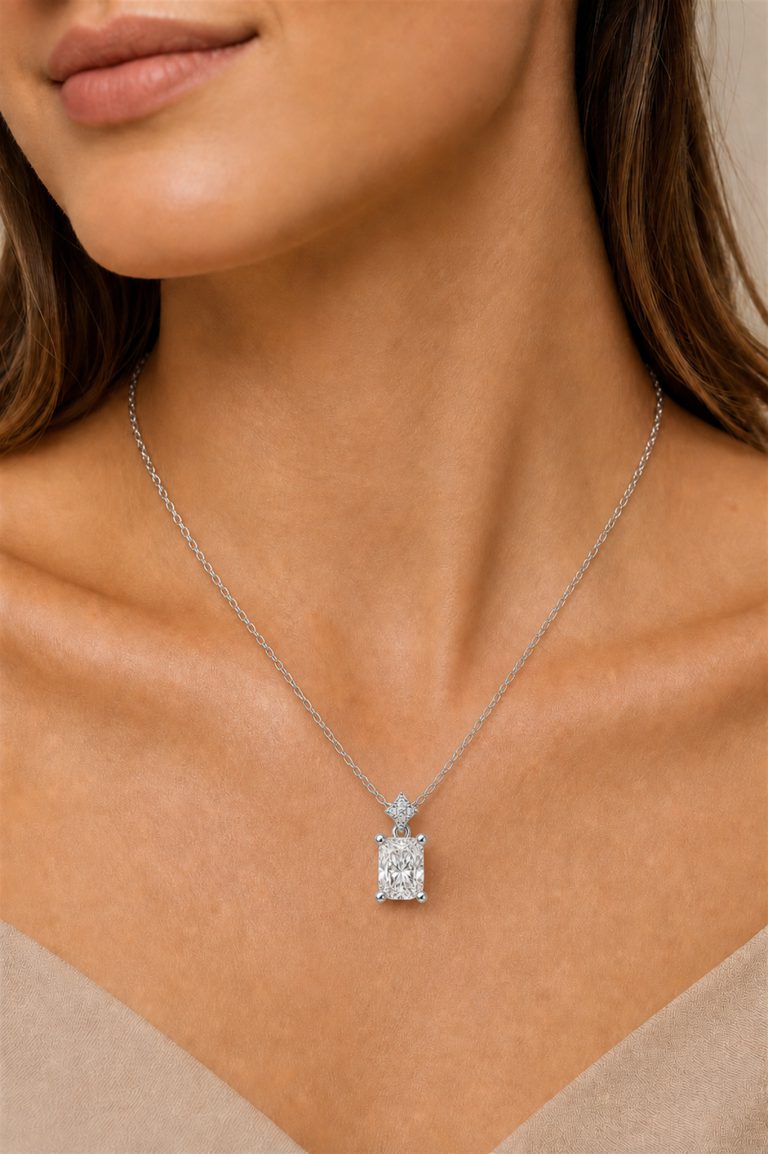 1 ct Radiant-Cut Diamond Pendant Necklace with Pavé Star Accent — White Diamond