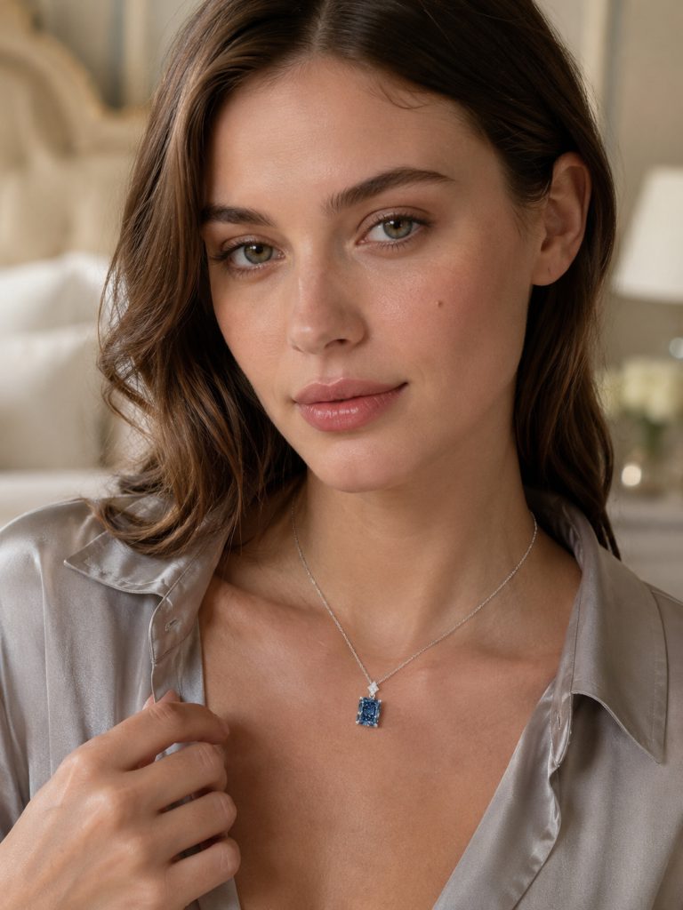 1 ct Radiant-Cut Diamond Pendant Necklace with Pavé Star Accent — Blue Diamond