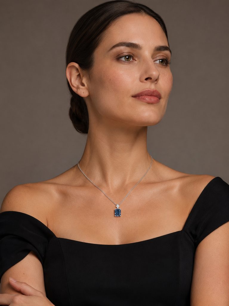 1 ct Radiant-Cut Diamond Pendant Necklace with Pavé Star Accent — Blue Diamond
