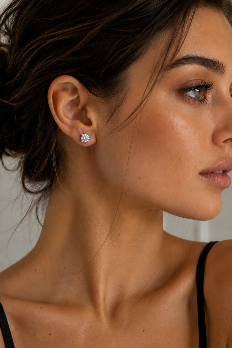 Round Brilliant-Cut Four-Prong Solitaire Stud Earrings