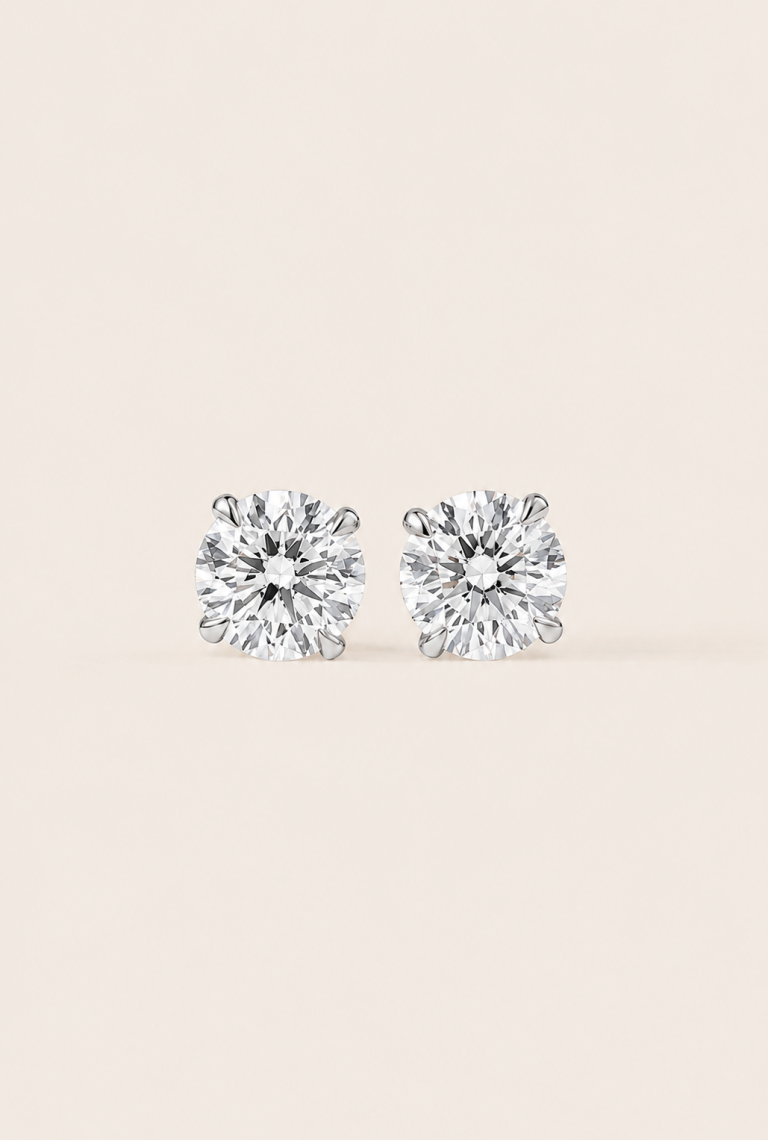 Round Brilliant-Cut Four-Prong Solitaire Stud Earrings