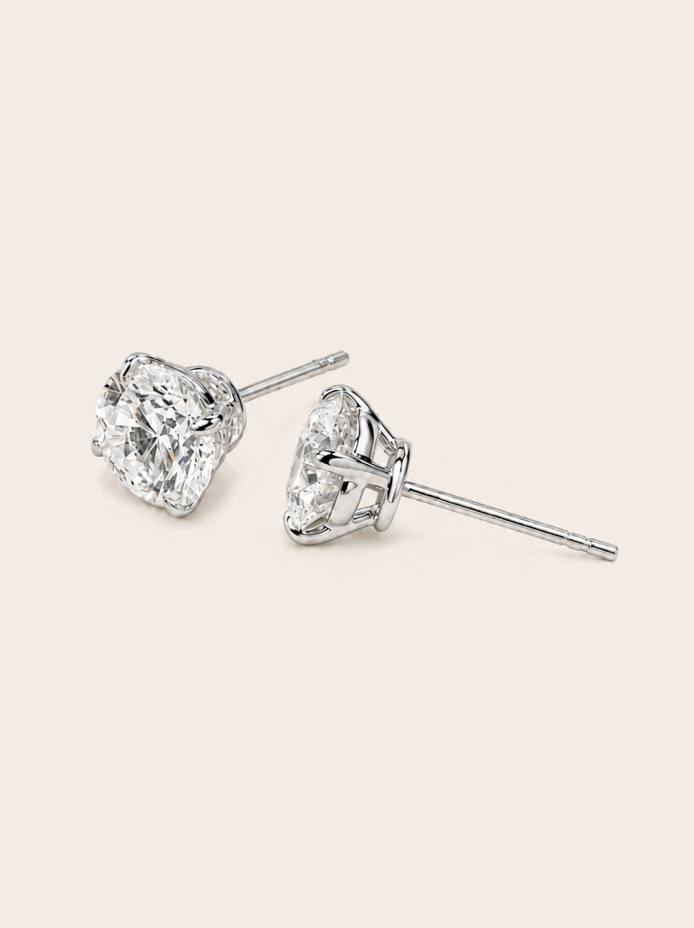 Round Brilliant-Cut Four-Prong Solitaire Stud Earrings
