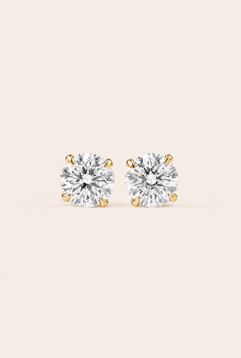 Round Brilliant-Cut Four-Prong Solitaire Stud Earrings