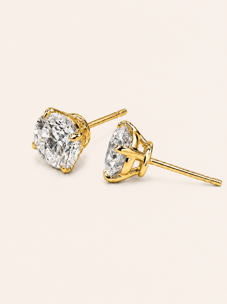 Round Brilliant-Cut Four-Prong Solitaire Stud Earrings
