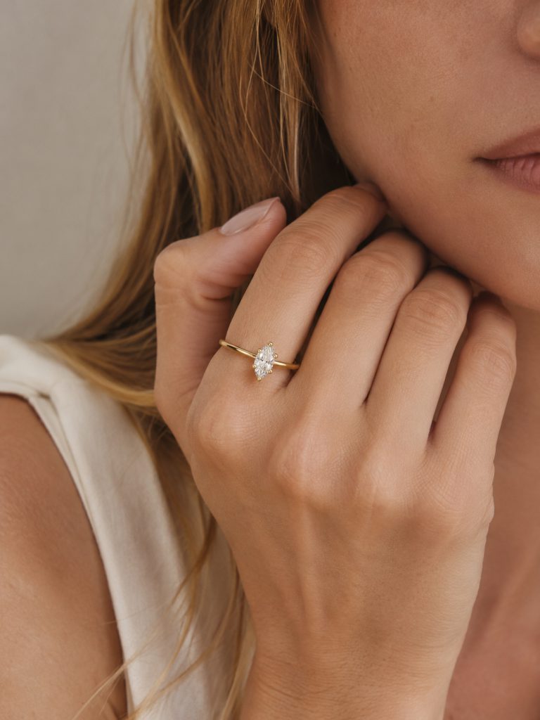 Geometric Lab-Grown Diamond Stackable Ring — Marquise Cut